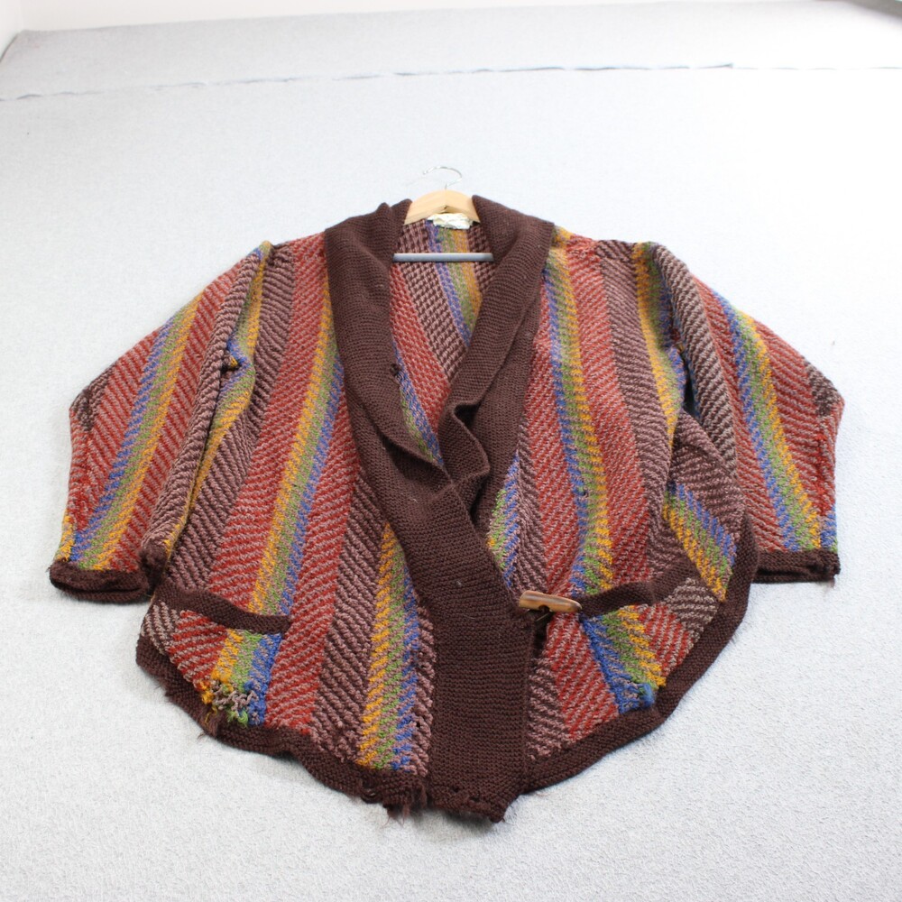 Artwork Cardigan Sweater Womens 1X Burgundy Wool Handmade Jacket England READ